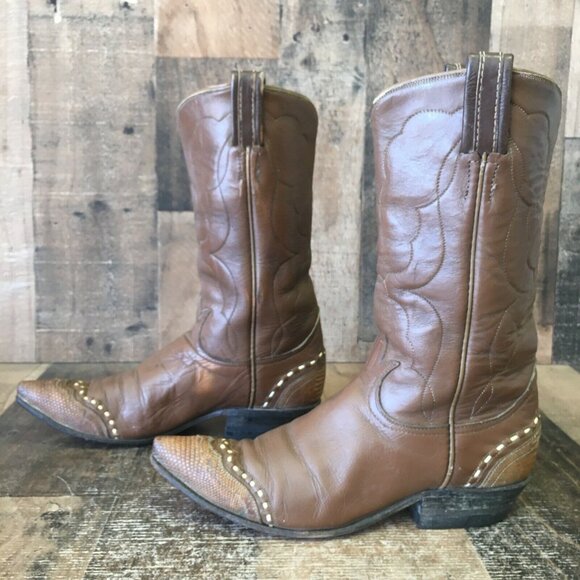 Tony Lama Vintage Gold Label Pointed Toe Wingtip Cowboy Boots Womens 5.5 B - Picture 10 of 12